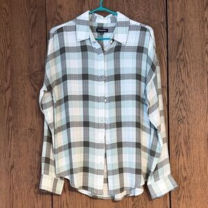 Plaid Button Down Shirt in Light Green and Gray